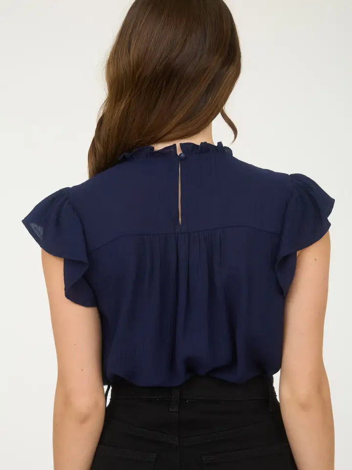 Mandy Navy Lace Trim Blouse
