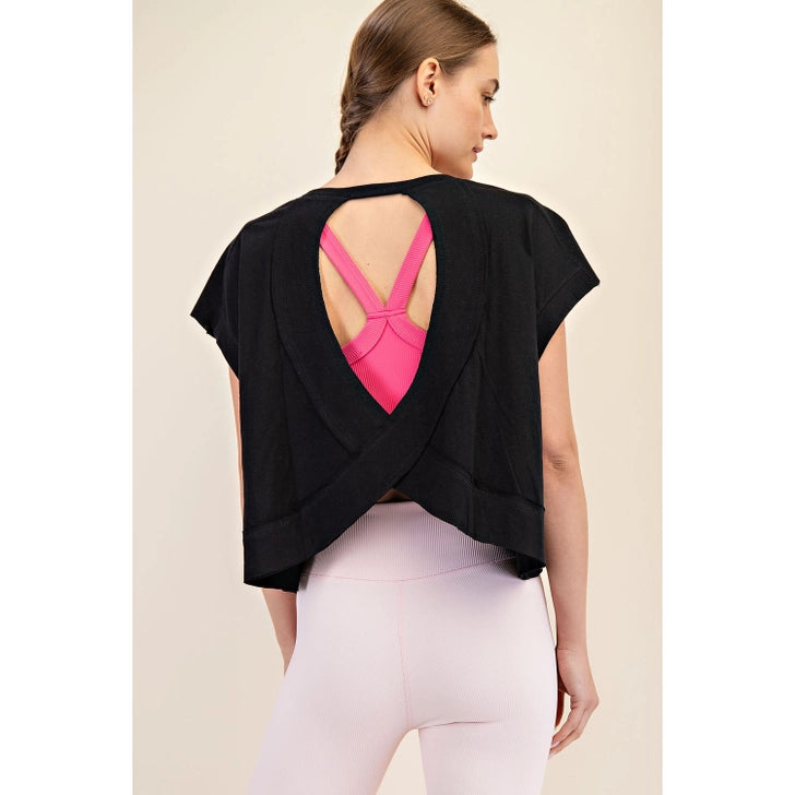 Maya Open Back Top Black/Turquoise