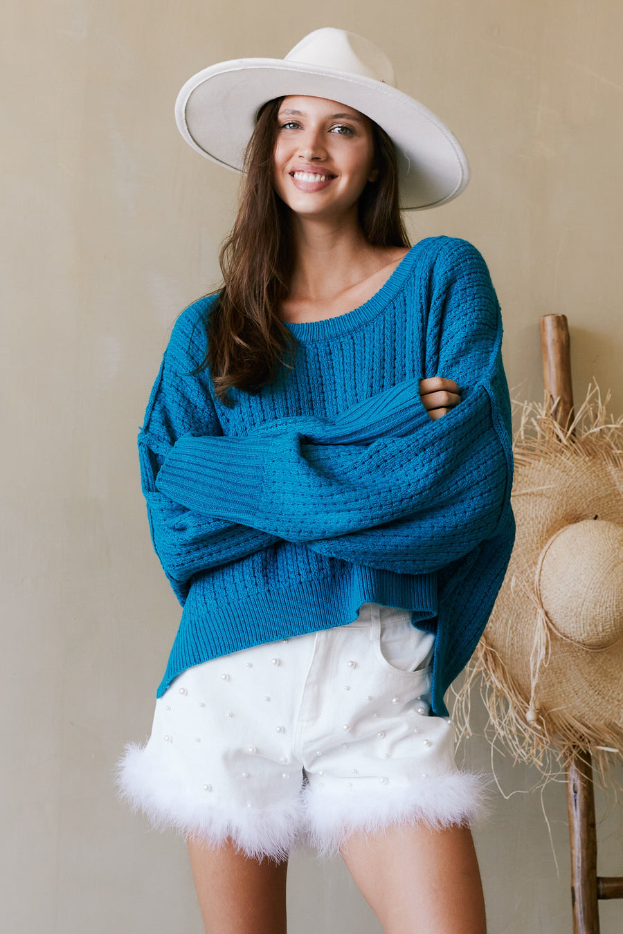 Izzy Side Slit Teal Pullover