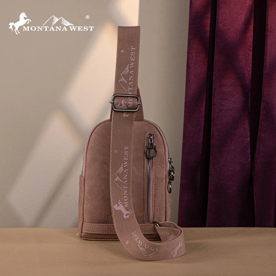 Montana West Floral Tooled Cowhide Sling