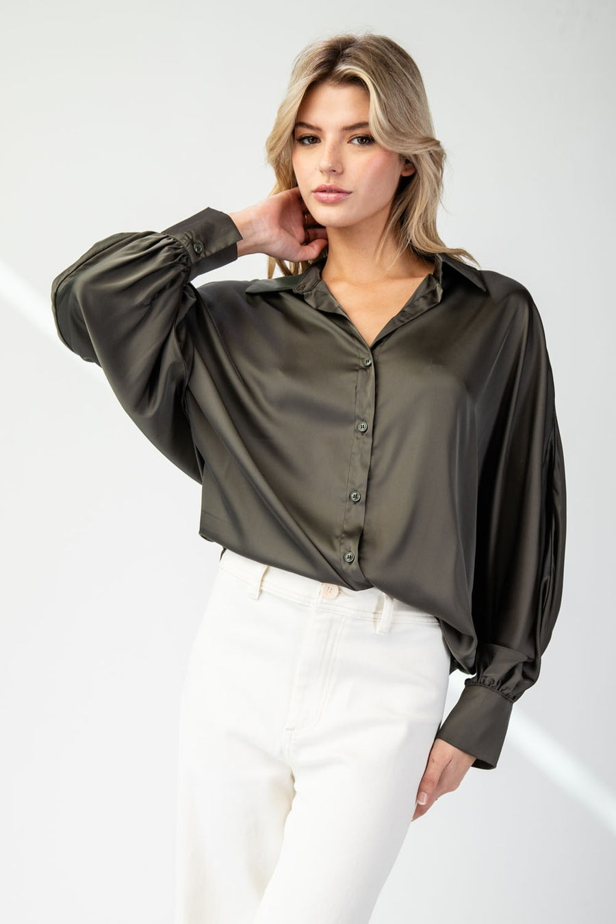 Juniper Satin Button Down Top