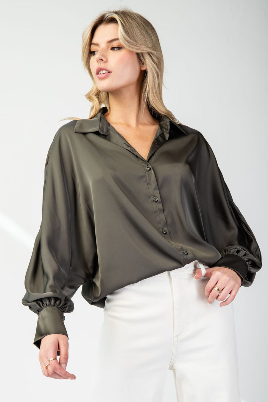 Juniper Satin Button Down Top