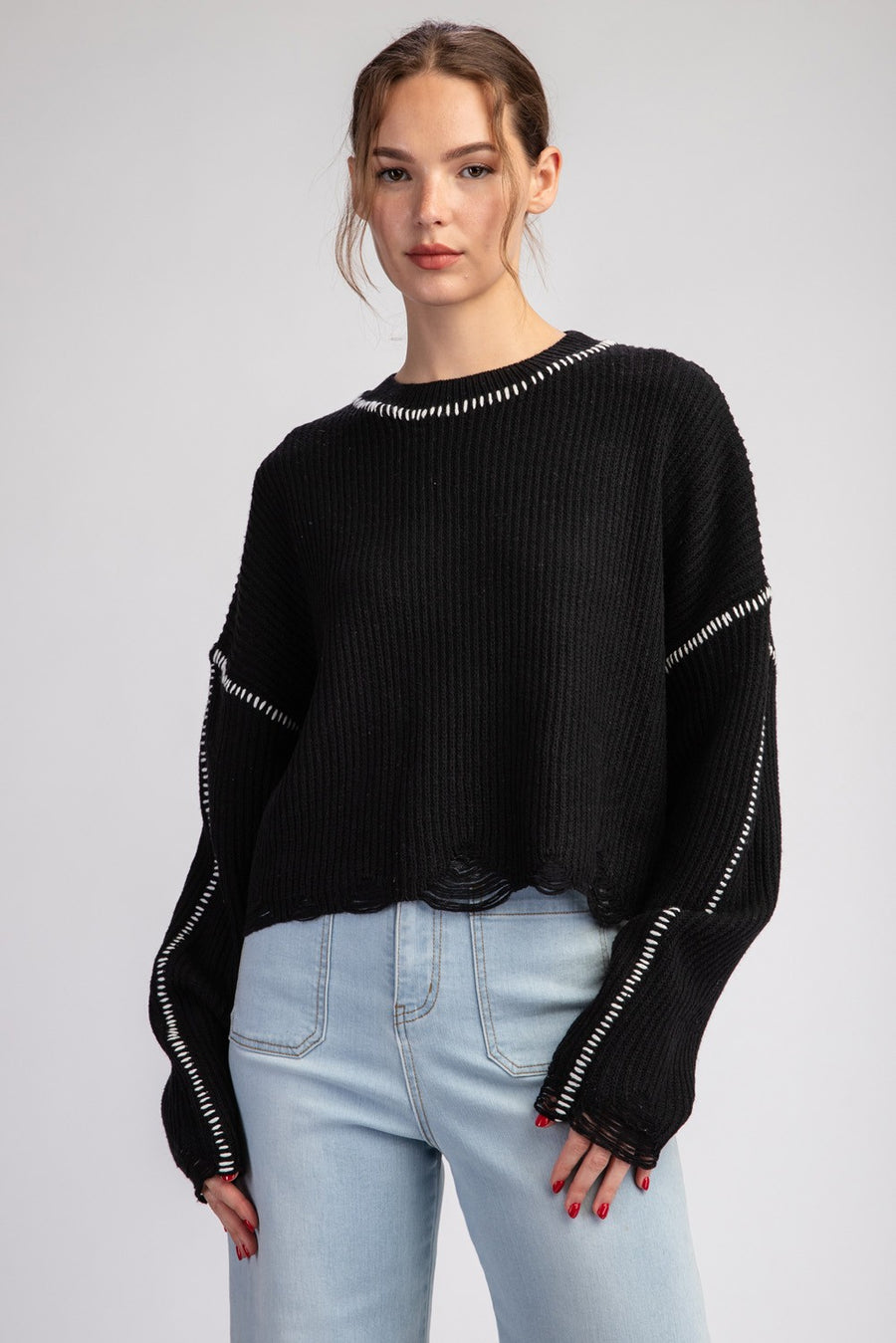 Daria LS Cropped Sweater Black