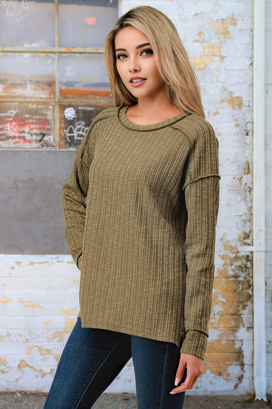 Teensie Olive Hi Low L/S Top