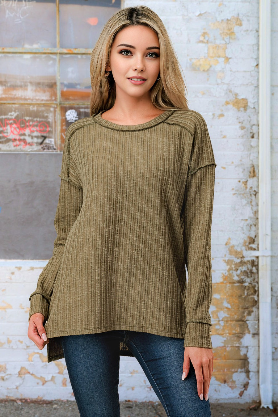 Teensie Olive Hi Low L/S Top