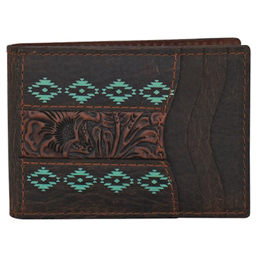 Red Dirt Bifold Card Case Tooled W/Turquoise Design