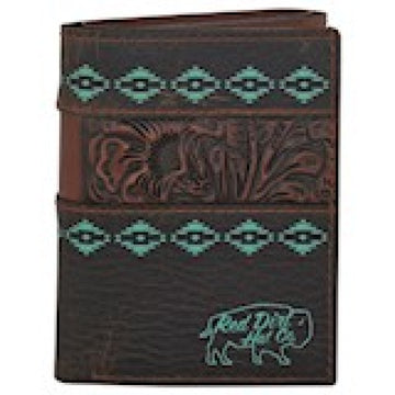 Red Dirt Tooled W/ Turquoise Trifold Wallet