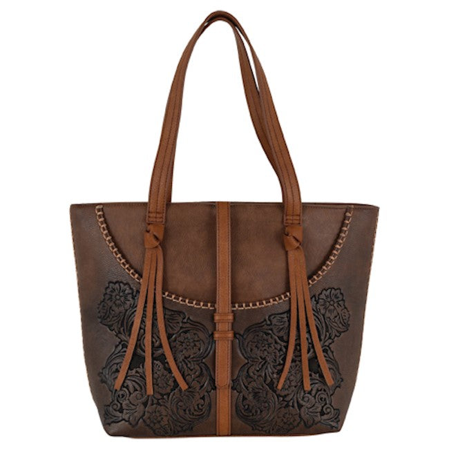 Justin Ladies Tote Brown Burnished W/ Emboss