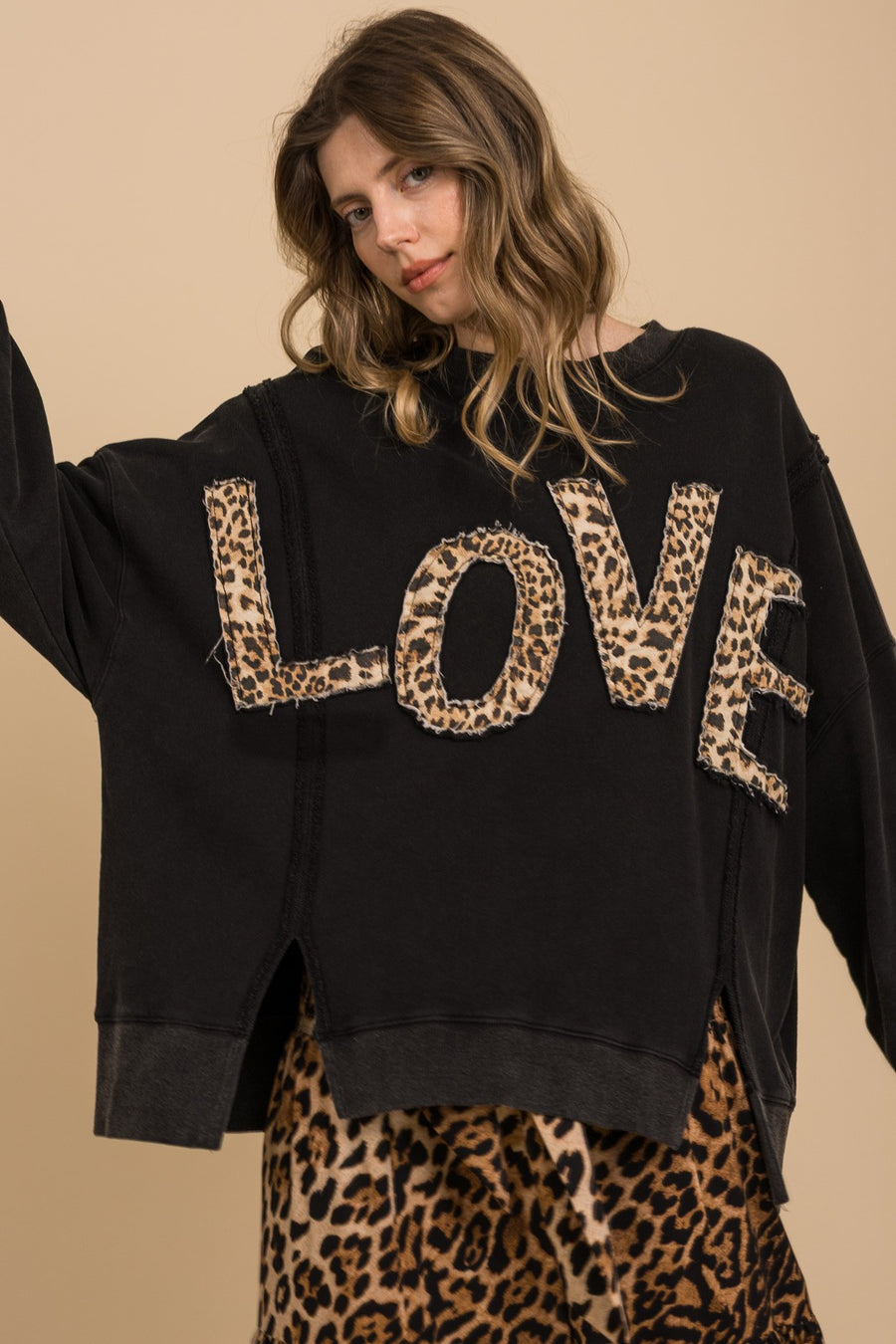 Love Leopard Patch Crewneck