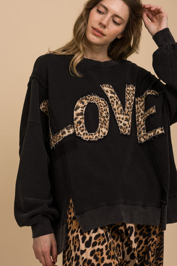 Love Leopard Patch Crewneck