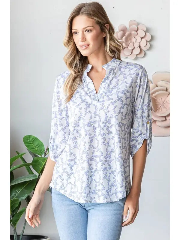 Janet Roll Up Sleeve Floral Top