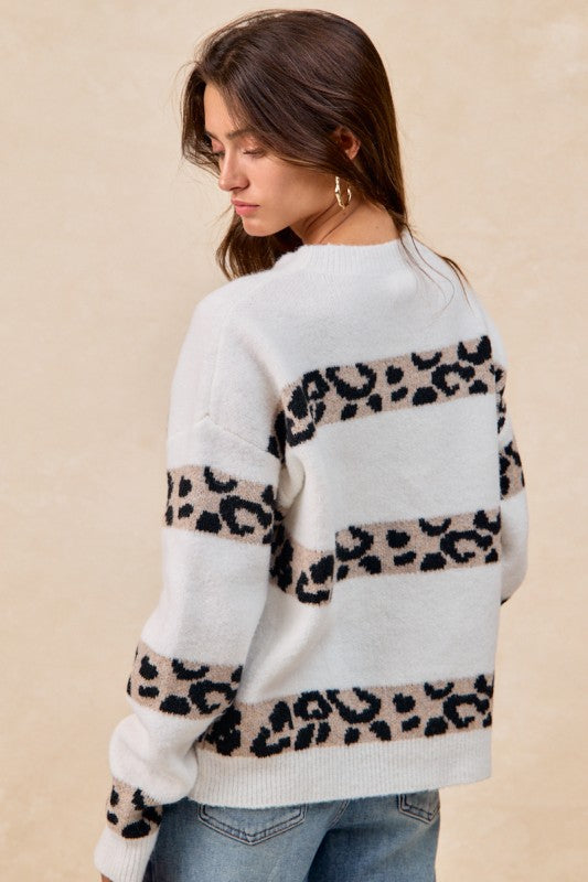 Lucy Leopard Artwork Striped Sweater