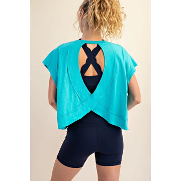 Maya Open Back Top Black/Turquoise