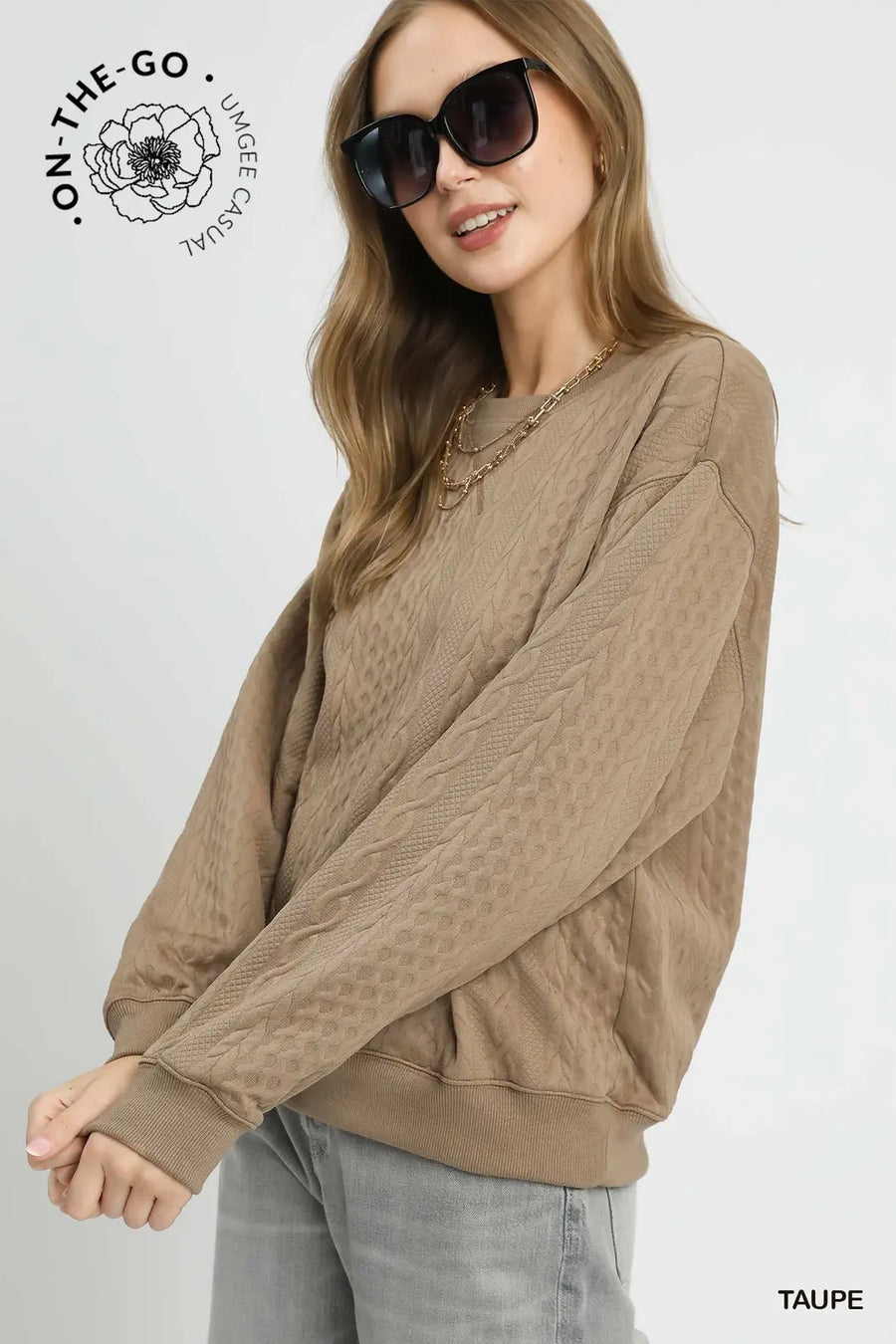 Umgee Willow Taupe Cable Knit Top