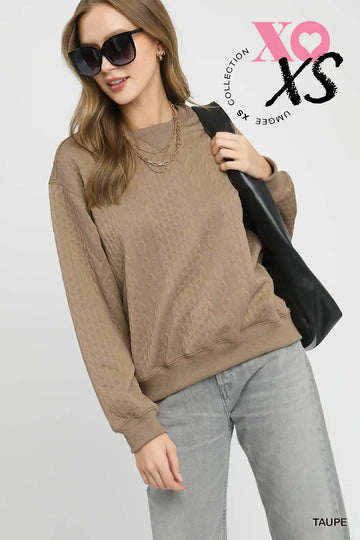 Umgee Willow Taupe Cable Knit Top