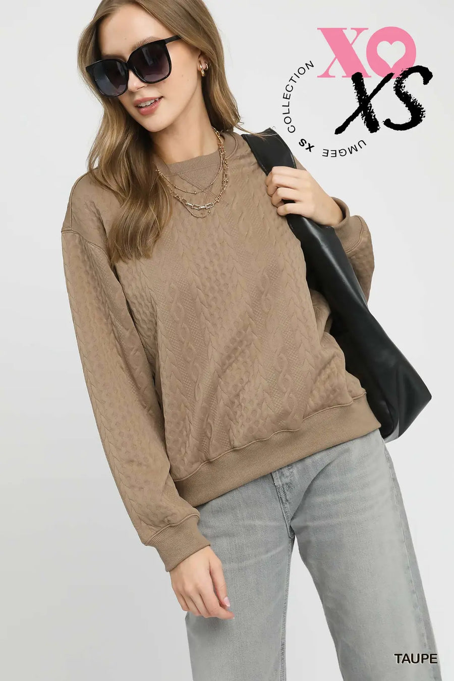 Umgee Willow Taupe Cable Knit Top