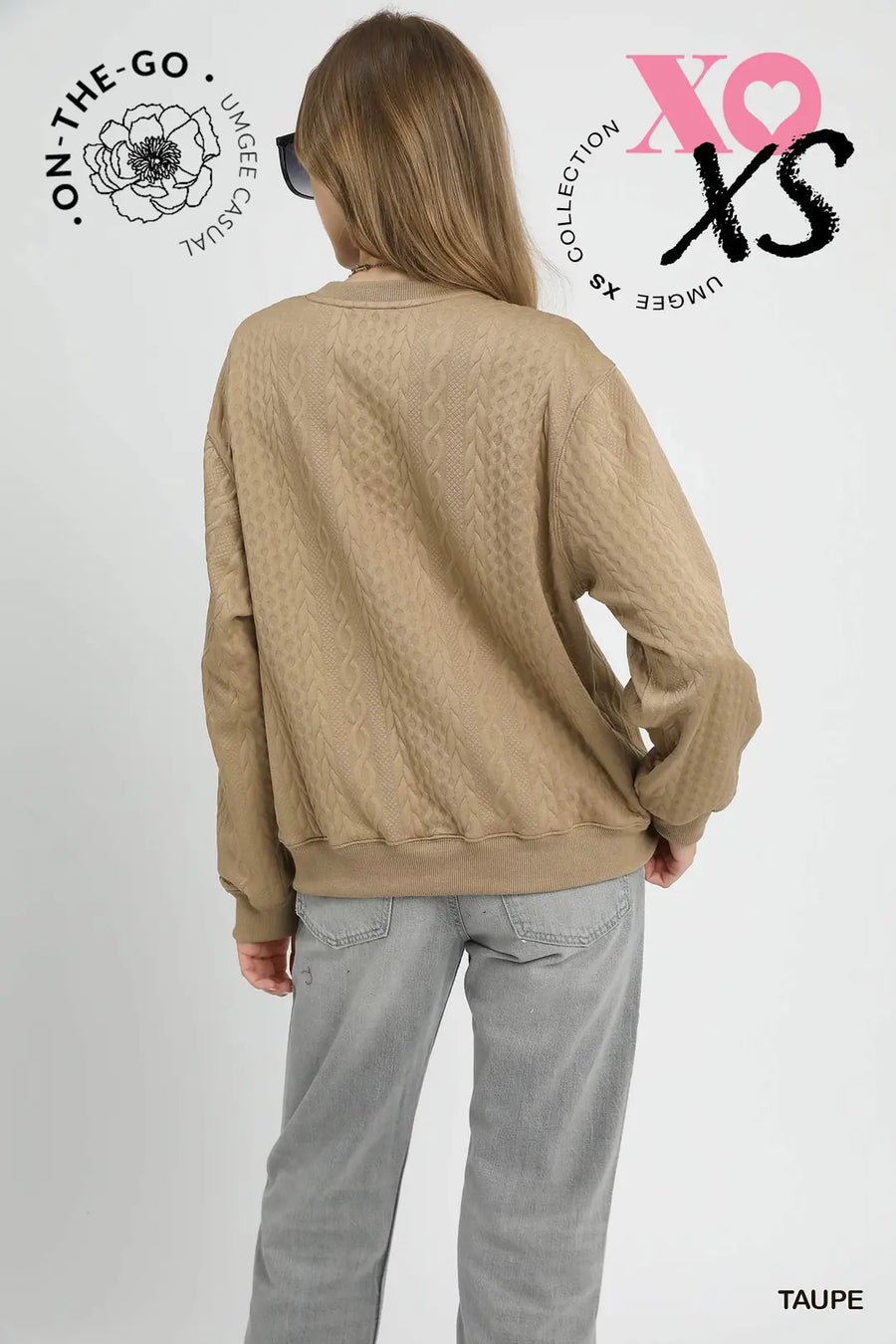 Umgee Willow Taupe Cable Knit Top