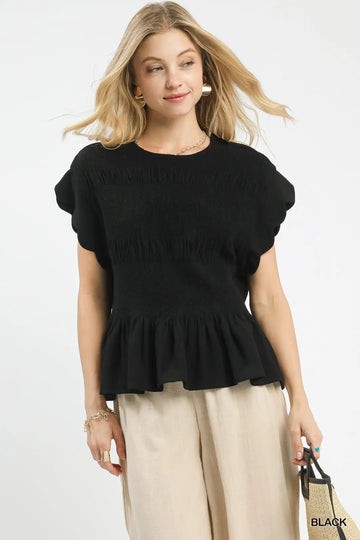 Umgee Linen Peplum Black Top