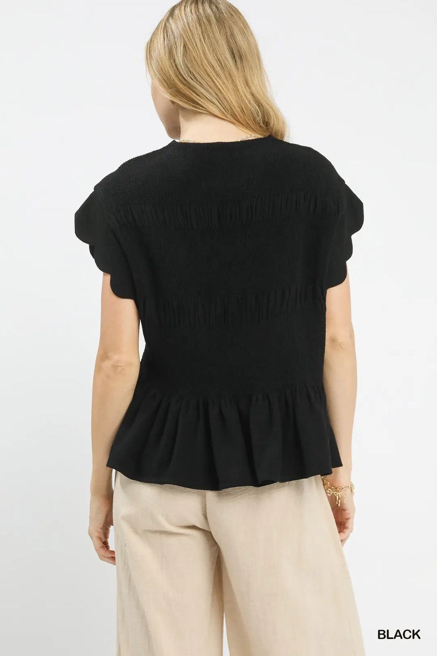 Umgee Linen Peplum Black Top