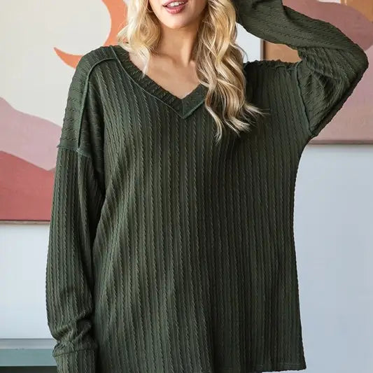 Jaquard Long Sleeve Puff Top PLUS SIZE