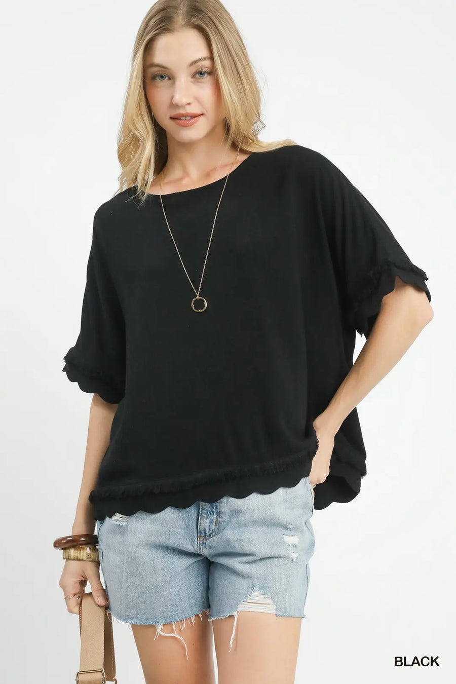 Umgee Taylor Black Frayed Top