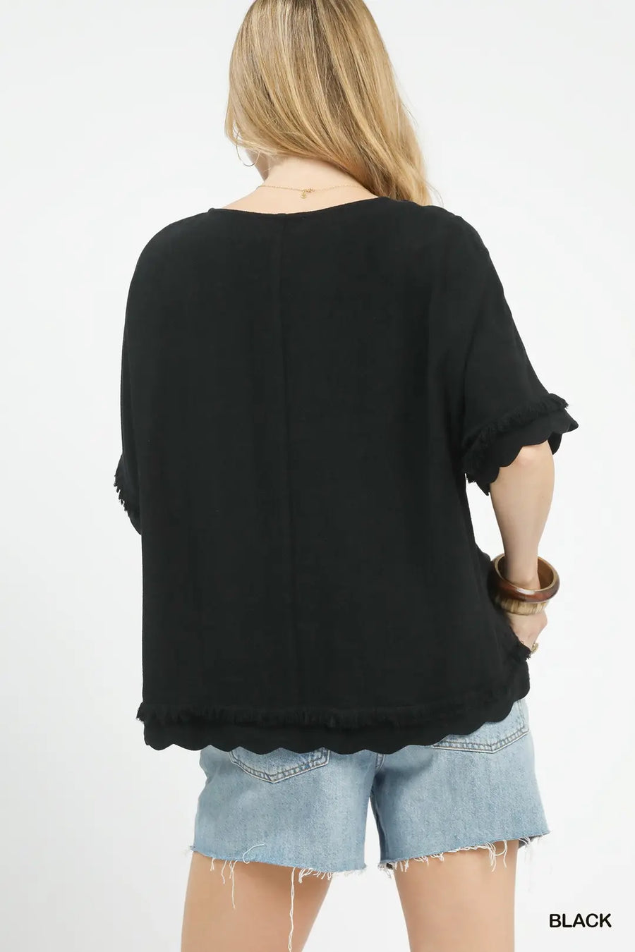 Umgee Taylor Black Frayed Top