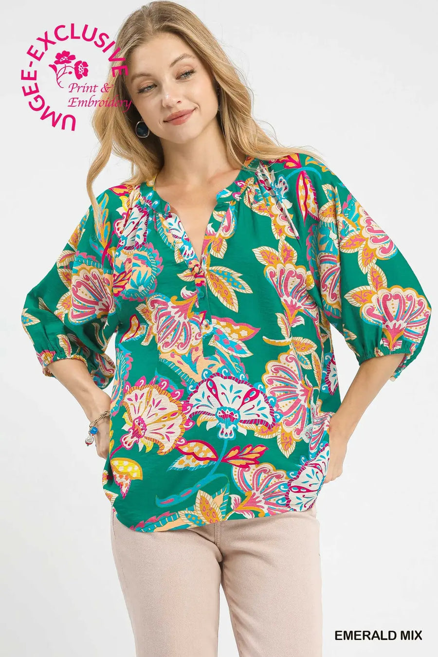 Umgee Paisley Print Emerald Top
