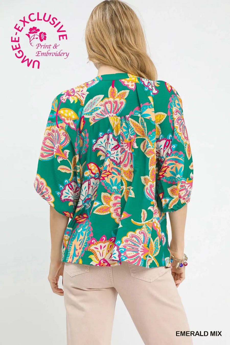 Umgee Paisley Print Emerald Top