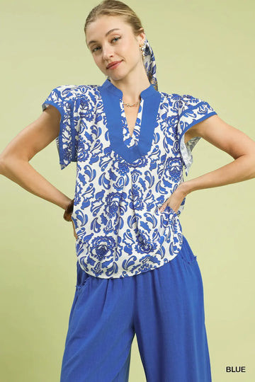 Umgee Ryan Blue Print Top