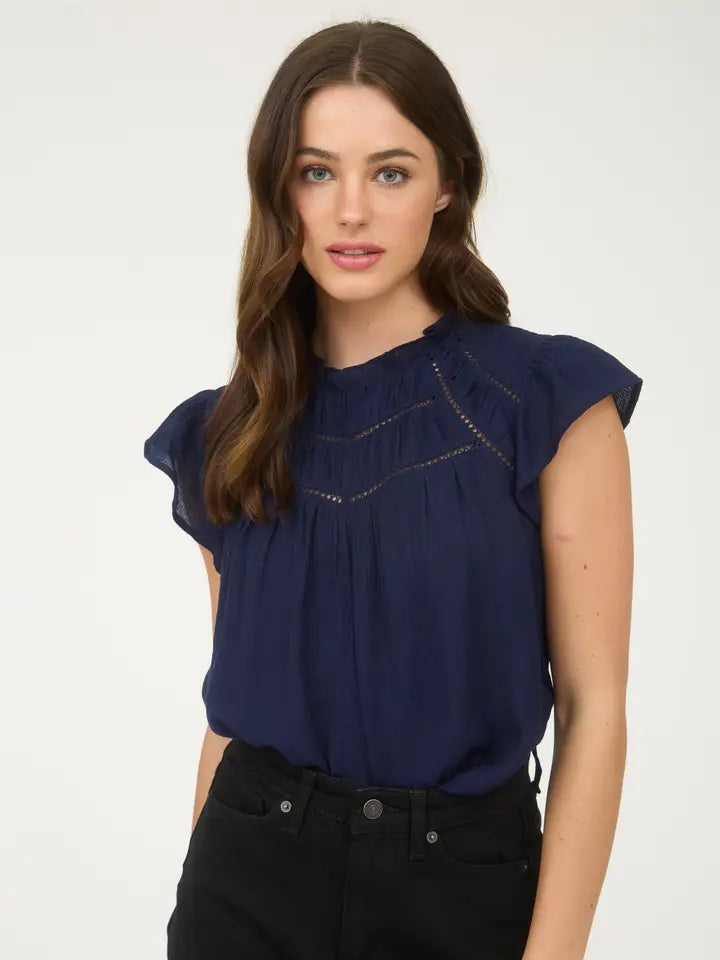 Mandy Navy Lace Trim Blouse