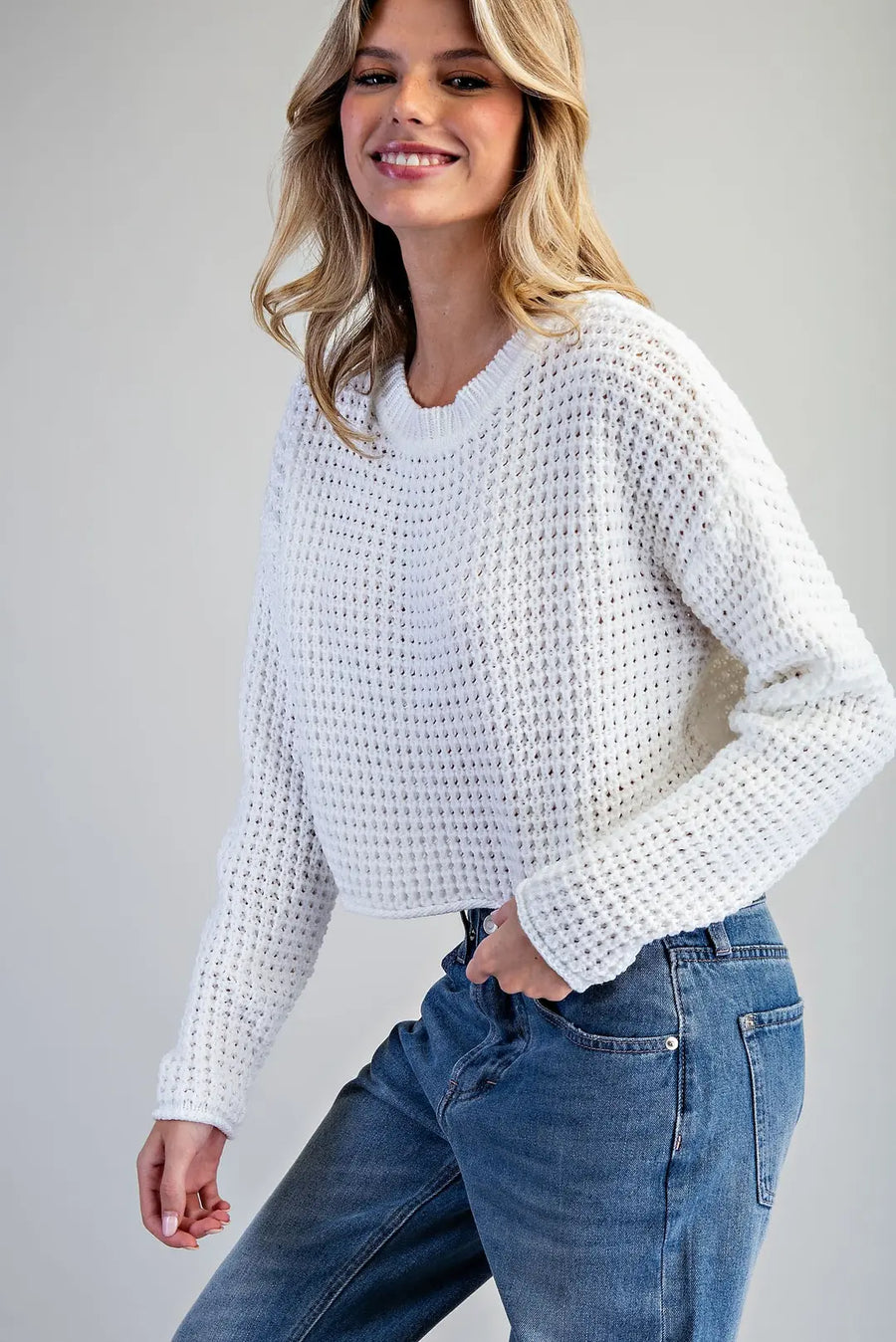 Eliza Off White Cropped Sweater