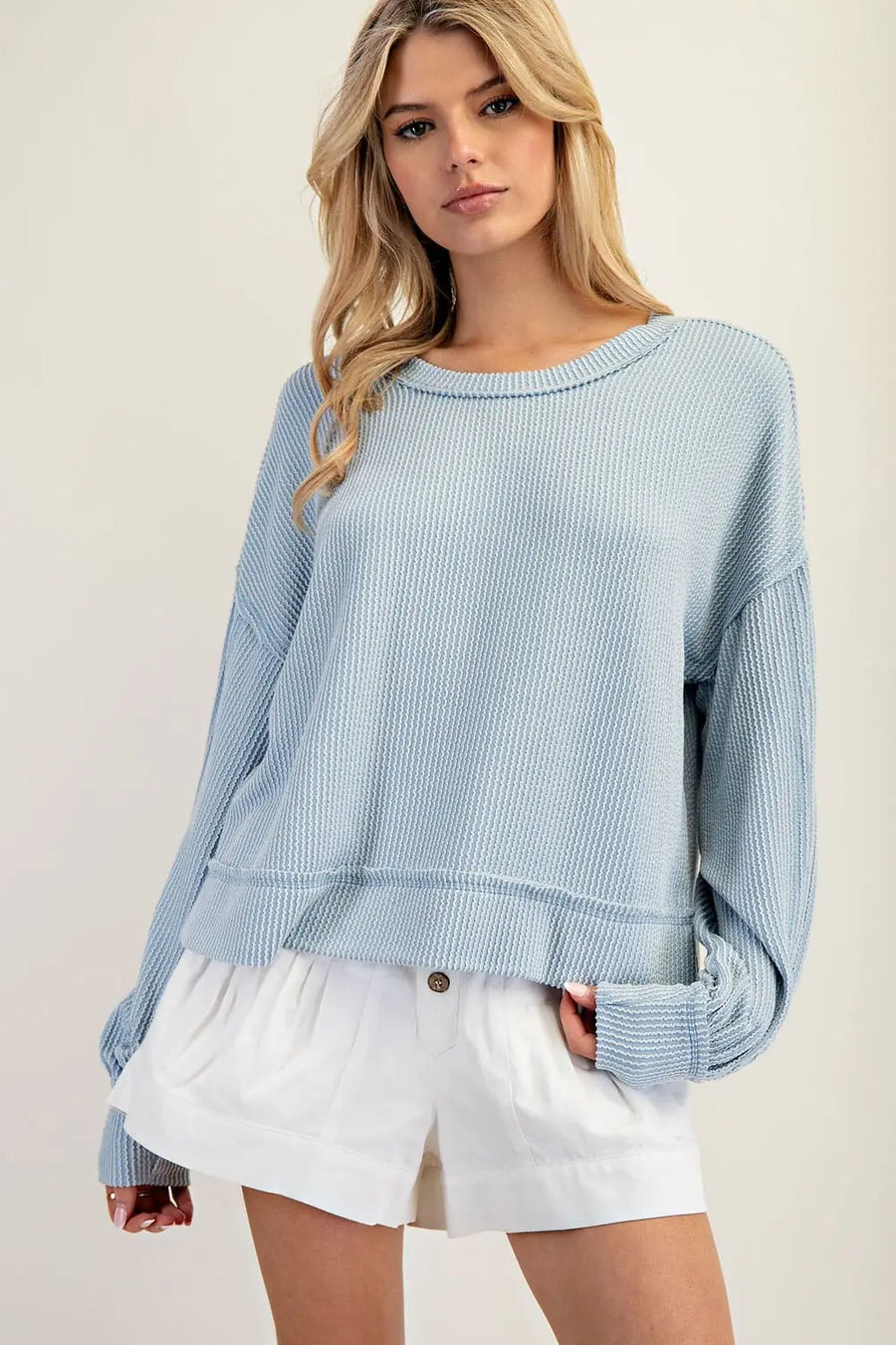Ariella Icy Blue Balloon Sleeve Top