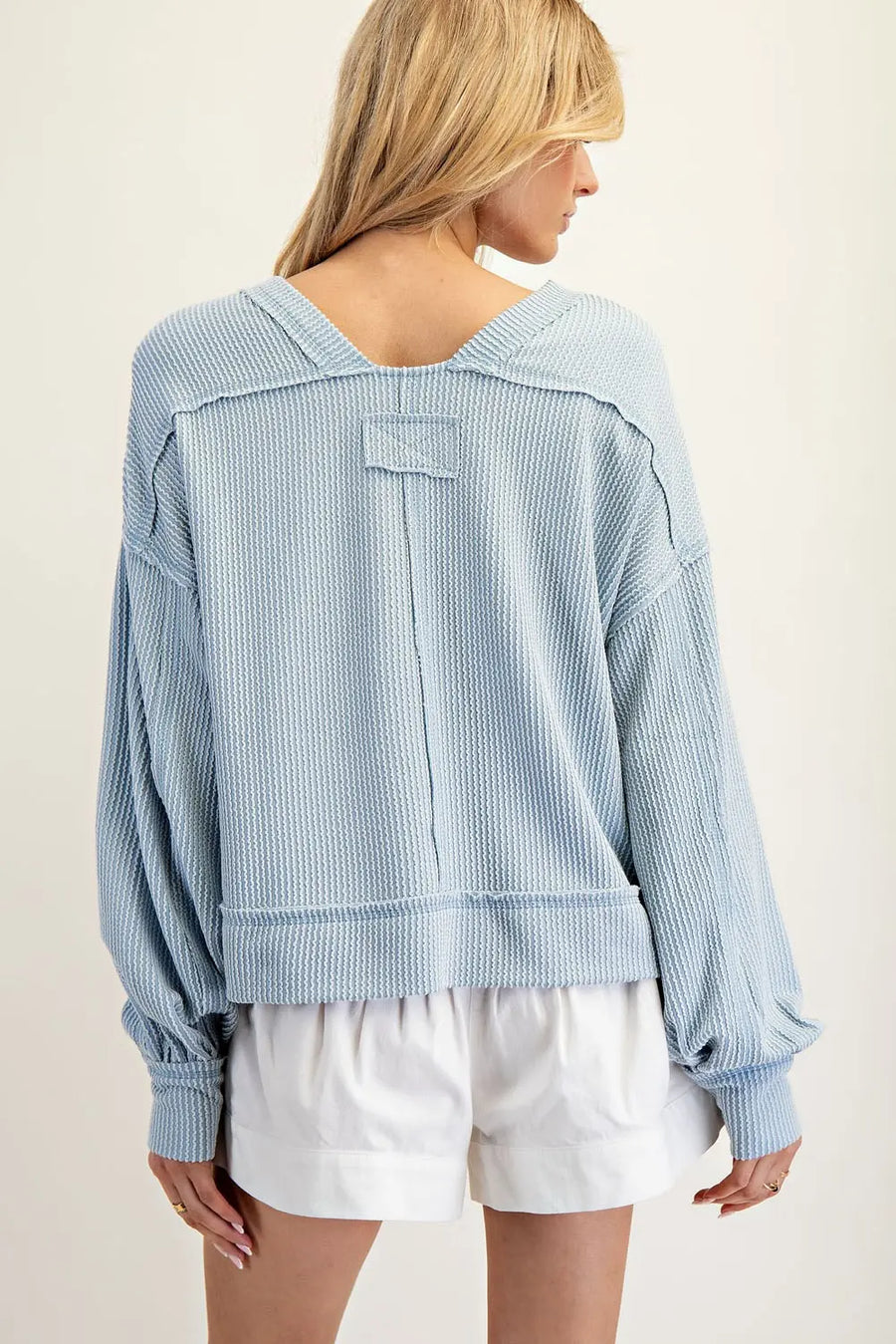 Ariella Icy Blue Balloon Sleeve Top