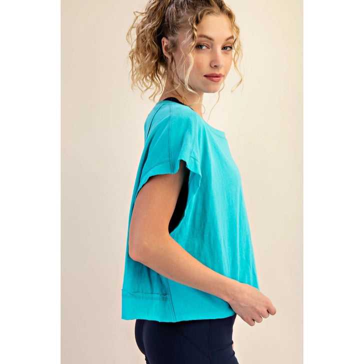 Maya Open Back Top Black/Turquoise