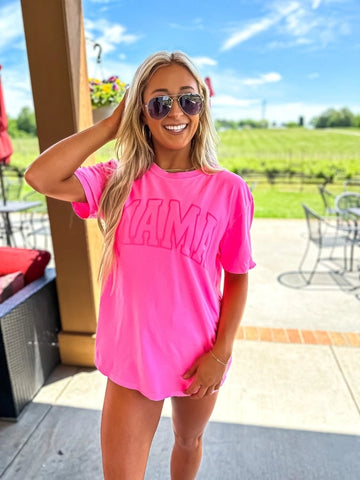 Neon Pink Mama Puff Letter Tee