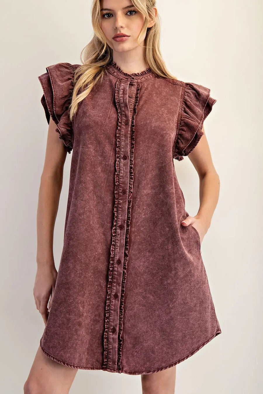 Avery Snow Washed Wine Mini Dress