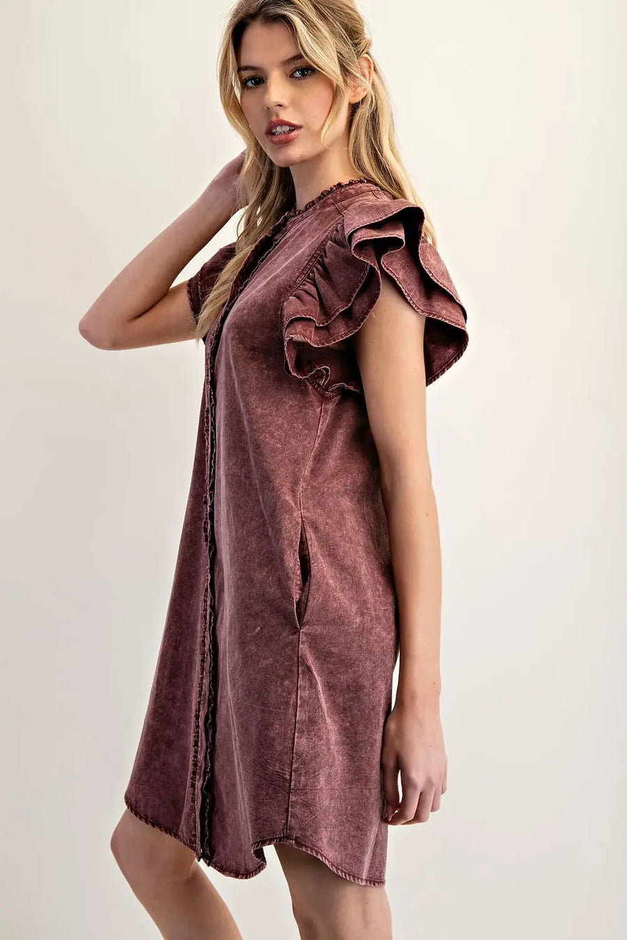 Avery Snow Washed Wine Mini Dress