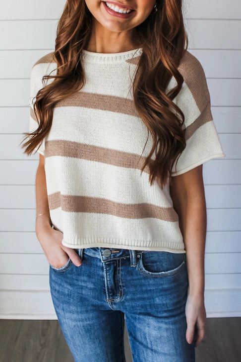 LeeAnn Khaki Knit Stripe Top