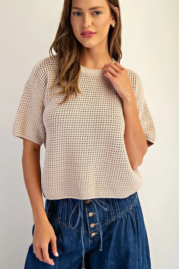 Jasmine Sand Waffle Knit Top