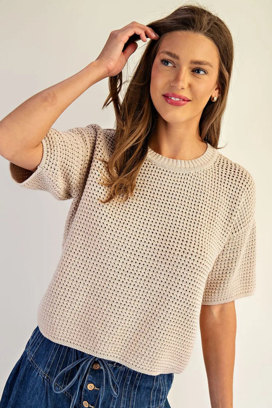 Jasmine Sand Waffle Knit Top