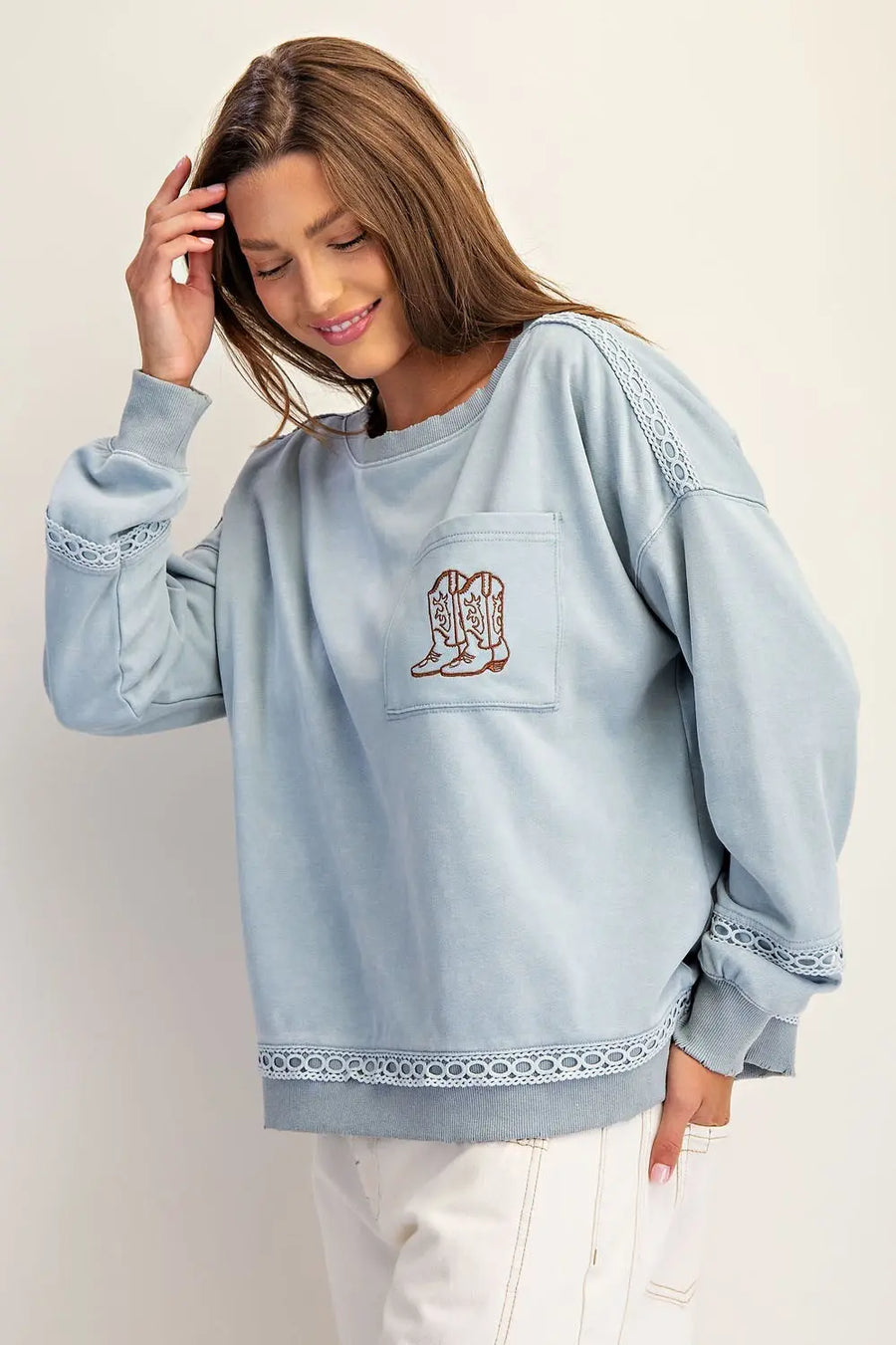 Leah Denim Boot Sweatshirt