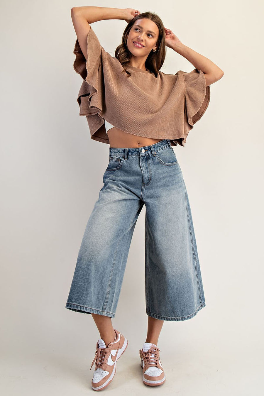 Vivien Wine/Coco Waffle Knit Top