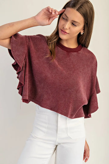 Vivien Wine/Coco Waffle Knit Top