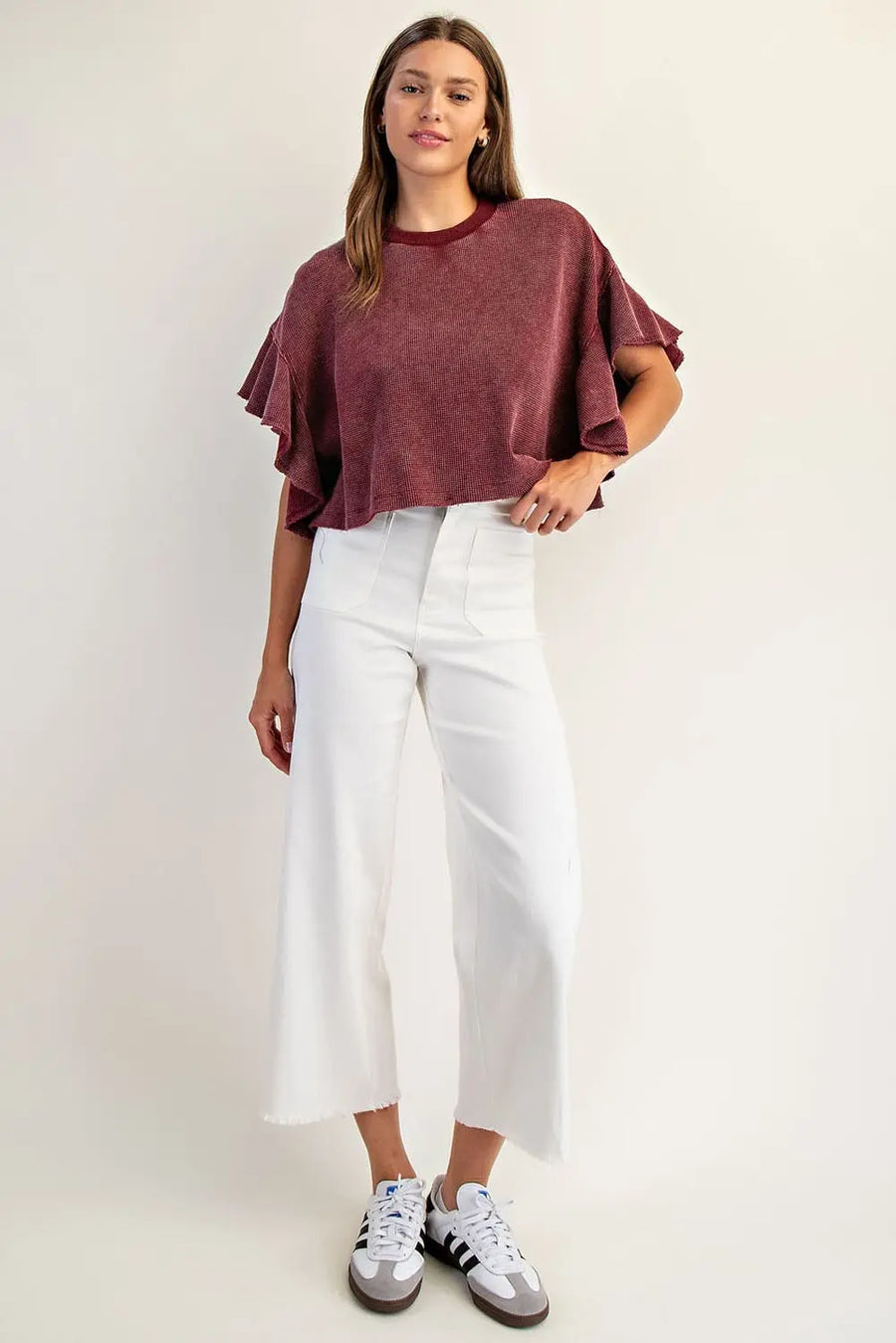 Vivien Wine/Coco Waffle Knit Top