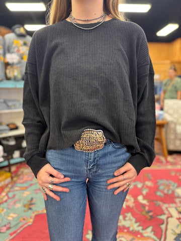 Layla LS Knit Top Black/Emerald