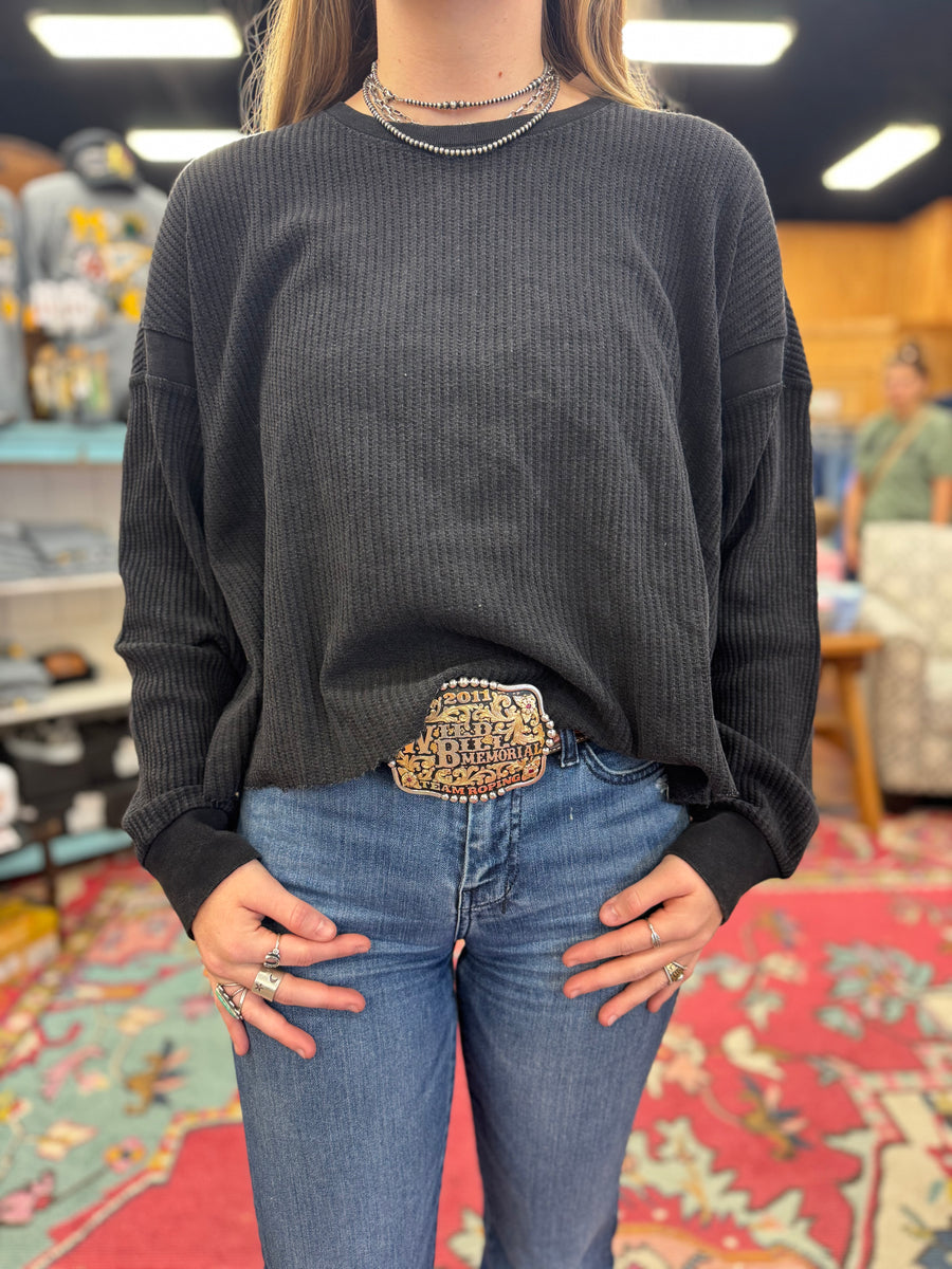 Layla LS Knit Top Black/Emerald