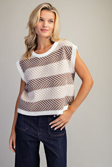 Chevee Striped Cap Sleeve Knit Top