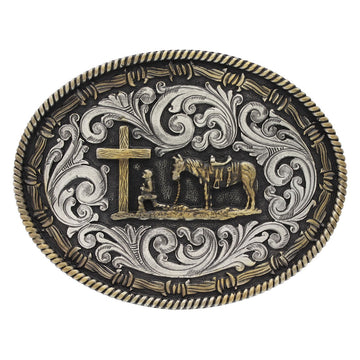 Montana Silversmith Two Toned Rope & Barbed Wire Christian Cowboy Buckle