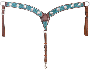 Rafter T Ranch Co Breast Collar w/ Turquoise Floral Carving