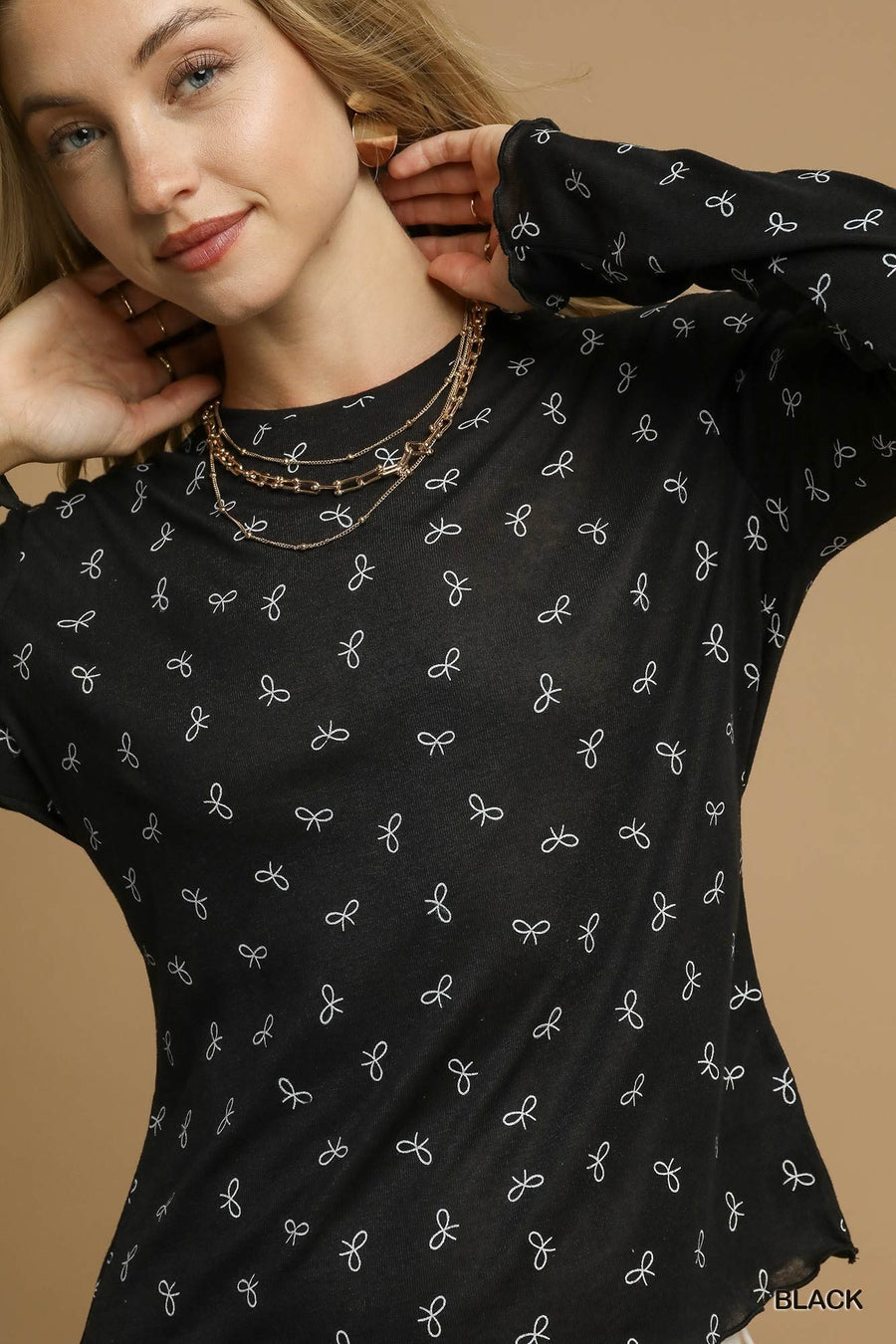 Umgee Polly Bow Print Knit Top